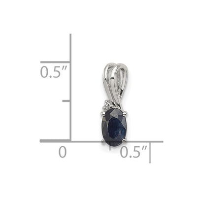 Sterling Silver Rhodium Plated Diamond and Sapphire Oval Pendant