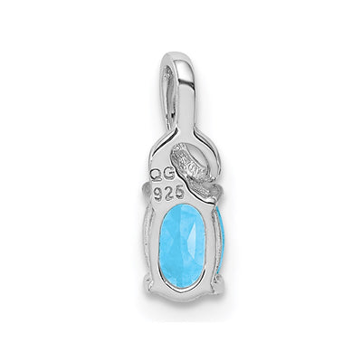 Sterling Silver Rhodium Plated Diamond & Sky Blue Topaz Oval Pendant, 13 x 5mm