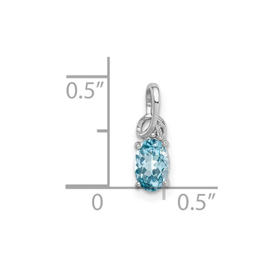 Sterling Silver Rhodium Plated Diamond & Sky Blue Topaz Oval Pendant, 13 x 5mm