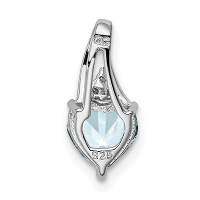 Sterling Silver Rhodium Plated Dia. & Aquamarine Heart Pendant