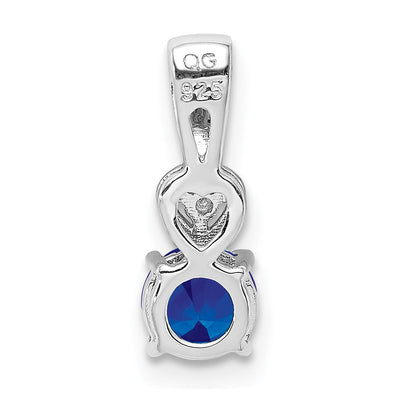 Sterling Silver Rhodium Plated Diamond & Sapphire Round Pendant