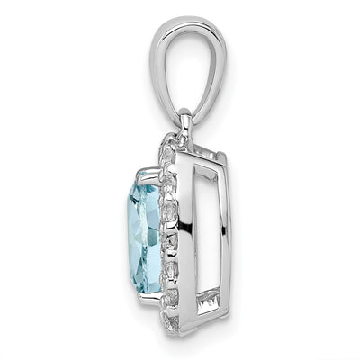 Sterling Silver Rhodium Plated White Topaz & Aquamarine Pendant, 20 x 11mm