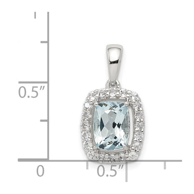 Sterling Silver Rhodium Plated White Topaz & Aquamarine Pendant, 20 x 11mm