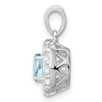 Sterling Silver Rhodium Plated White Topaz & Aquamarine Pendant, 17 x 11mm
