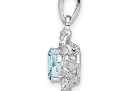 Sterling Silver Rhodium Plated White Topaz & Aquamarine Pendant (Style QP3003AQ)