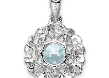 Sterling Silver Rhodium Plated White Topaz & Aquamarine Pendant (Style QP3003AQ)