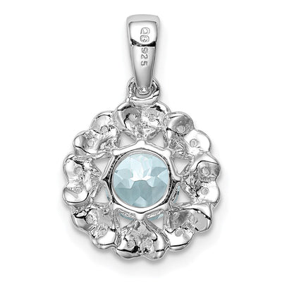 Sterling Silver Rhodium Plated White Topaz & Aquamarine Pendant, 20 x 13mm