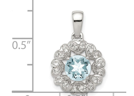 Sterling Silver Rhodium Plated White Topaz & Aquamarine Pendant (Style QP3003AQ)