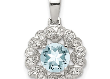 Sterling Silver Rhodium Plated White Topaz & Aquamarine Pendant (Style QP3003AQ)