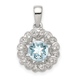 Sterling Silver Rhodium Plated White Topaz & Aquamarine Pendant (Style QP3003AQ)