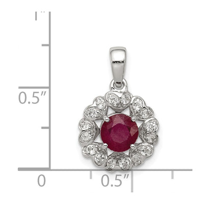 Sterling Silver Rhodium Plated White Topaz & Ruby Pendant