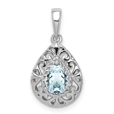 Sterling silver aquamarine teardrop pendant