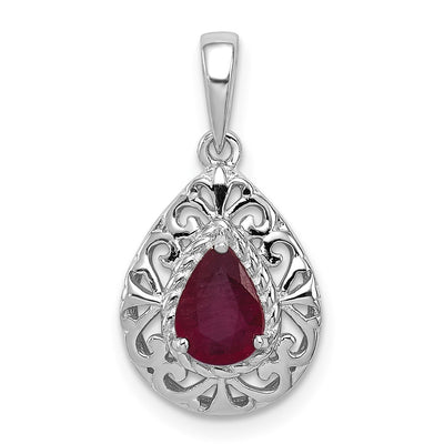 Sterling silver ruby teardrop pendant