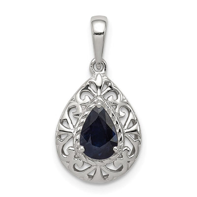 Sterling silver sapphire teardrop pendant