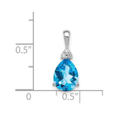 Sterling Silver Rhodium Diamond & Lght Sw. Blue Topaz Teardrop Pendant
