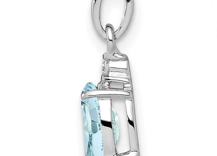 Sterling Silver Rhodium Plated Diamond Aquamarine Oval Pendant (Style QP3054AQ)