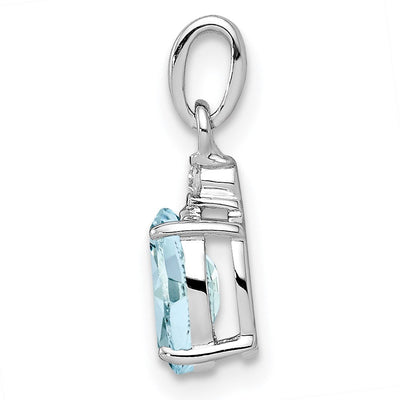 Sterling Silver Rhodium Plated Diamond Aquamarine Oval Pendant, 15 x 5mm