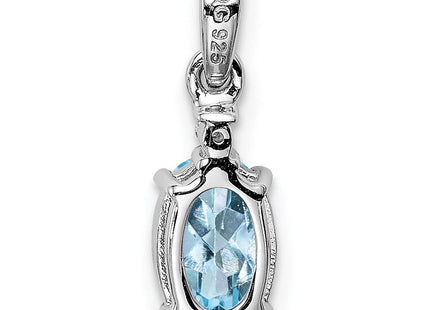 Sterling Silver Rhodium Plated Diamond Aquamarine Oval Pendant (Style QP3054AQ)