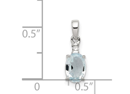 Sterling Silver Rhodium Plated Diamond Aquamarine Oval Pendant (Style QP3054AQ)