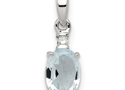 Sterling Silver Rhodium Plated Diamond Aquamarine Oval Pendant (Style QP3054AQ)