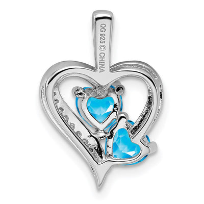 Sterling Silver Rhodium-plated Blue Topaz Diamond Pendant, 20 x 15mm