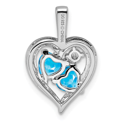 Sterling Silver Rhodium-plated Blue Topaz Diamond Pendant, 21 x 14mm