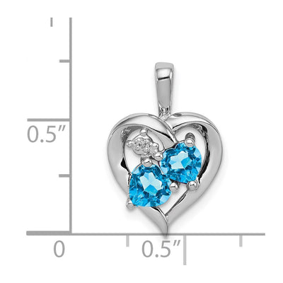 Sterling Silver Rhodium-plated Blue Topaz Diamond Pendant, 21 x 14mm