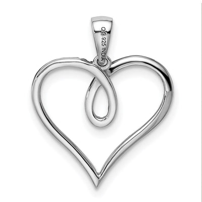 Sterling Silver Rhodium Diam. Heart Pendant, 22 x 18mm
