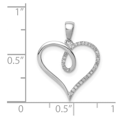 Sterling Silver Rhodium Diam. Heart Pendant, 22 x 18mm