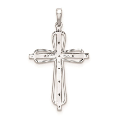 Sterling Silver Rhodium Plated Diamond Cross Pendant, 32.5 x 18mm