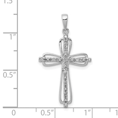 Sterling Silver Rhodium Plated Diamond Cross Pendant, 32.5 x 18mm