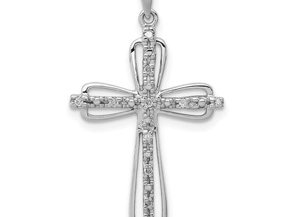 Sterling Silver Rhodium Plated Diamond Cross Pendant (Style QP3592)