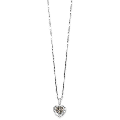 White Night Sterling Silver Rhodium-plated Champagne Diamond Heart Necklace with Extender