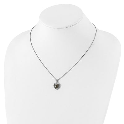 White Night Sterling Silver Rhodium-plated Champagne Diamond Heart Necklace with Extender
