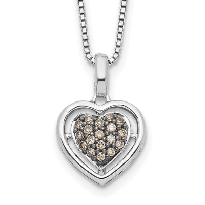 White Night Sterling Silver Rhodium-plated Champagne Diamond Heart Necklace with Extender