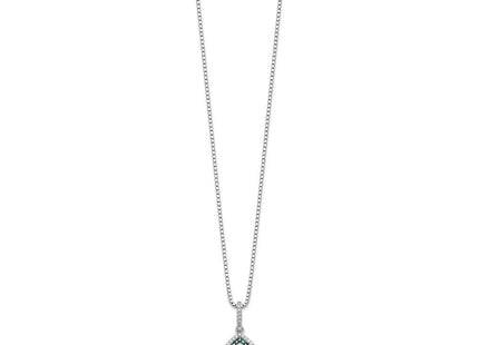 White Night Sterling Silver Rhodium-plated Blue and White Diamond Teardrop Necklace with Extender (Style QP3679)