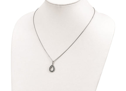 White Night Sterling Silver Rhodium-plated Blue and White Diamond Teardrop Necklace with Extender (Style QP3679)