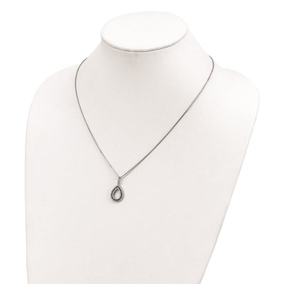 White Night Sterling Silver Rhodium-plated Blue and White Diamond Teardrop Necklace with Extender, 18 x 14.5mm