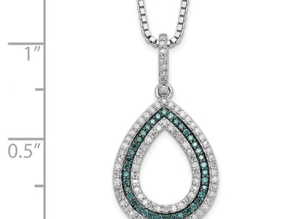 White Night Sterling Silver Rhodium-plated Blue and White Diamond Teardrop Necklace with Extender (Style QP3679)
