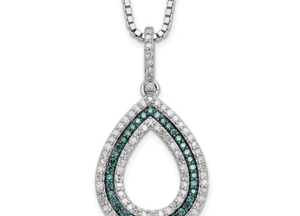 White Night Sterling Silver Rhodium-plated Blue and White Diamond Teardrop Necklace with Extender (Style QP3679)
