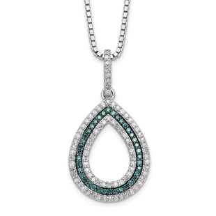 White Night Sterling Silver Rhodium-plated Blue and White Diamond Teardrop Necklace with Extender (Style QP3679)