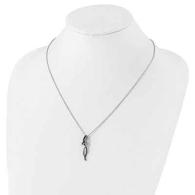 White Night Sterling Silver Rhodium-plated Swirl White and Blue Diamond Necklace with Extender