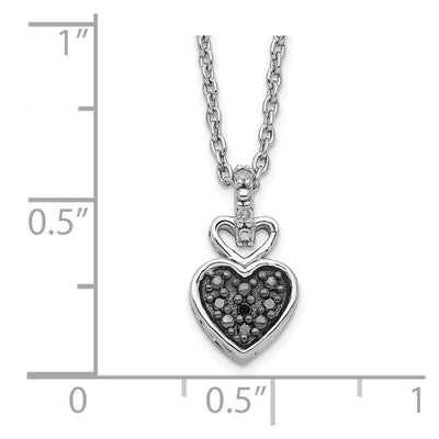 White Night Sterling Silver Rhodium-plated White and Black Diamond Heart Necklace with Extender, 18 x 8.5mm