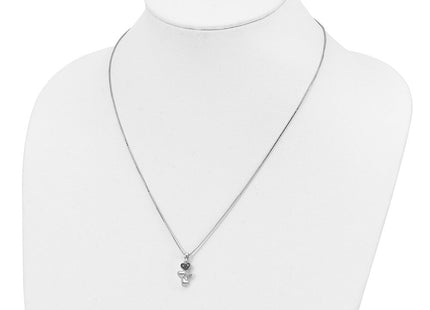 White Night Sterling Silver Rhodium-plated White and Black Diamond Heart Necklace with Extender (Style QP3746)