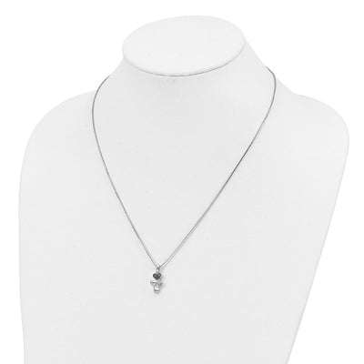 White Night Sterling Silver Rhodium-plated White and Black Diamond Heart Necklace with Extender, 18 x 9mm
