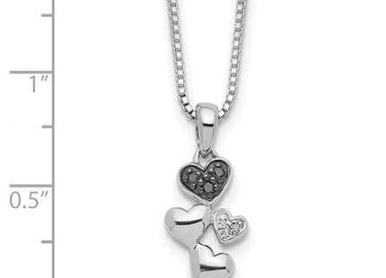 White Night Sterling Silver Rhodium-plated White and Black Diamond Heart Necklace with Extender (Style QP3746)