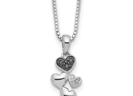 White Night Sterling Silver Rhodium-plated White and Black Diamond Heart Necklace with Extender (Style QP3746)