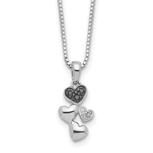 White Night Sterling Silver Rhodium-plated White and Black Diamond Heart Necklace with Extender (Style QP3746)