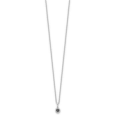 White Night Sterling Silver Rhodium-plated Black and White Diamond Circle Pendant Necklace with Extender, 18 x 6mm