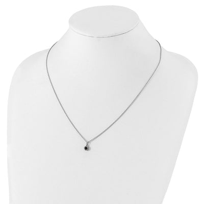 White Night Sterling Silver Rhodium-plated Black and White Diamond Circle Pendant Necklace with Extender, 18 x 6mm